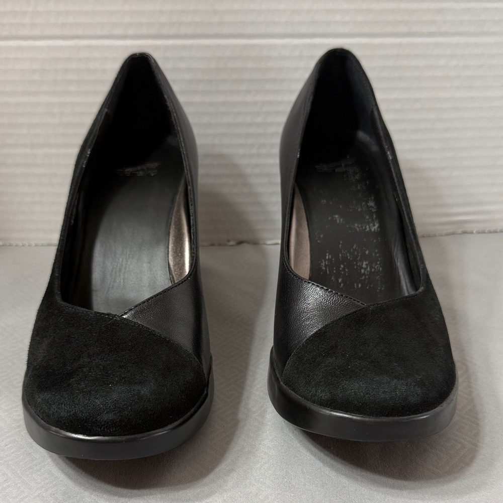 Dansko Tutti Black Leather and Suede Wedge Pumps with Block Heels Size 37.5
